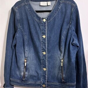 Chico's Blue Jean Jacket with Gold Accents